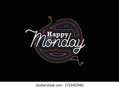 Happy Monday Calligraphic 3d Style Text shopping poster vector illustration Design.