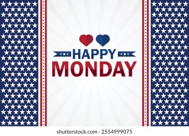 Happy Monday card with USA flag and heart vector illustration design. Happy Monday Amazing Text with Wallpaper illustration Design