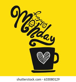 Happy Monday And Coffee Cup Cartoon Vector Illustration