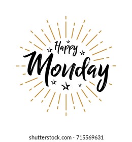 Happy Monday - Fireworks - Today, Day, weekdays, calender, Lettering, Handwritten, vector for greeting