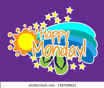 happy monday, greeting card background or banner with beach theme. design illustration
