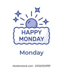 Happy monday icon in modern design style, isolated on white background