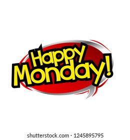 happy monday label with red cloud