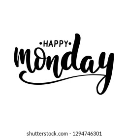 Happy monday lettering greeting card. Typographic design isolated on white background. Vector illustration.