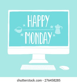 Happy Monday on monitor - Vector