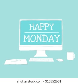 Happy Monday on monitor - Vector