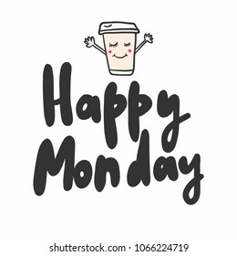 Happy Monday. Sticker for social media content. Vector hand drawn illustration design. Bubble pop art comic style poster, t shirt print, greeting post card, video blog