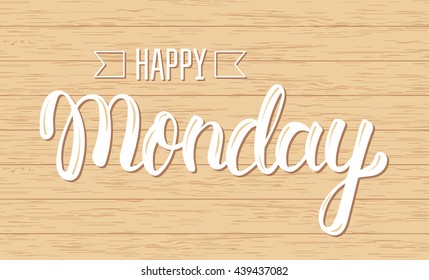 Happy monday. Trendy handwritten quote, fashion graphics, art print for posters and greeting cards design. Calligraphic isolated quote in white ink. Vector illustration