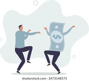 Happy money, rich and achieve financial freedom, success investment, income or salary increase, personal finance concept. vector illustration.