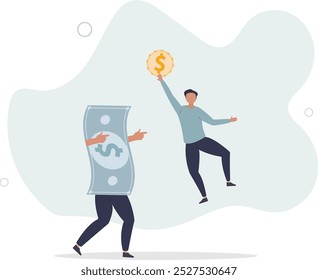 Happy money, rich and achieve financial freedom, success investment, income or salary increase, personal finance concept.flat design with people.