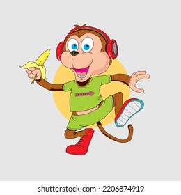 Happy monkey with a banana vector