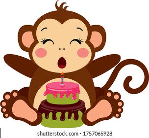 Happy monkey with Birthday cake
