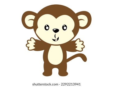 Happy monkey cartoon. hand drawn. cute character. vector clipart. kids illustration simple draw