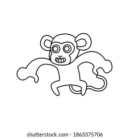 Happy monkey character concept in line art style isolated on white background