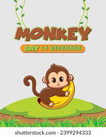 Happy Monkey Day, 14 December world Monkey Day Post design, Monkey Day Banner Design