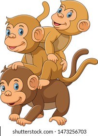 Happy Monkey family with her two babies