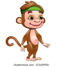 Happy monkey in a green bandage. Vector.