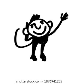 happy monkey. Hand-drawn funny cartoon character. Vector illustration