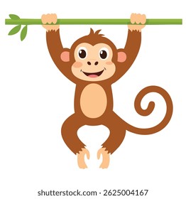 Happy Monkey Hanging on Tree Branch Vector.