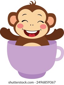 Happy monkey a inside a purple cup