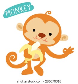 happy monkey love to eat banana vector illustration