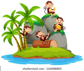 Happy monkey on isolated island illustration