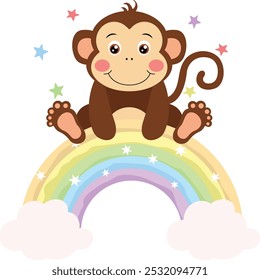 Happy monkey on top of the rainbow