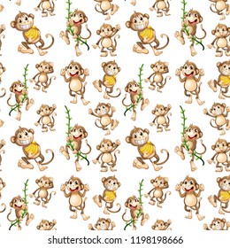 Happy monkey seamless pattern illustration