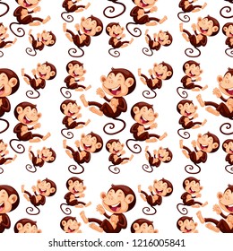 Happy monkey seamless pattern illustration