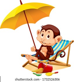 Happy monkey sitting under the umbrella illustration