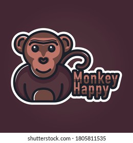 Happy monkey vector mascot logo design illustration