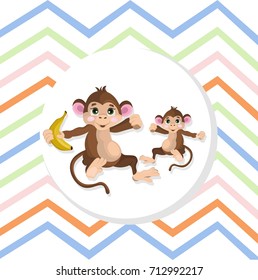 Happy Monkeys Vector illustration striped backgrounds banana fruits