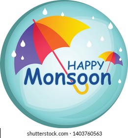 Happy Monsoon Clouds Raindrops Design Logo Vector