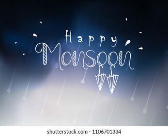 Happy Monsoon Creative Text on Dark Thunderstorm Background.