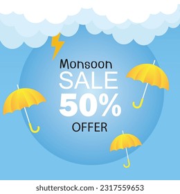 happy monsoon design with colorful umbrellas icon over blue background vector illustration