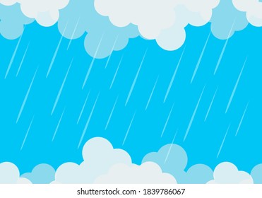 Happy Monsoon season background with cloud and heavy rain. Rainy Season. flat vector illustration.