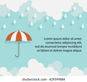 Happy Monsoon season background template with cloud rain and umbrella for banner poster flyer or advertising. Flat design for business financial marketing advertisement concept cartoon illustration.