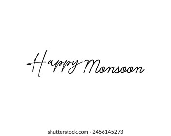 Happy Monsoon Season design. Hand-drawn beautiful lettering. Happy Monsoon Calligraphy script retro Typography Black text lettering and phrases isolated on the White background.