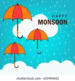 Happy Monsoon Season design, Vector Illustration.