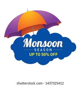 HAPPY MONSOON SEASON LOGO UNIT, Template, Banner, Logo Design, Poster, Label, Web Header, Background Mnemonic with Umbrella, Monsoon season raining drops