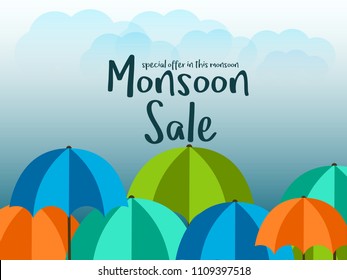 Happy Monsoon Season Sale Poster Or Sale Banner Template Design.