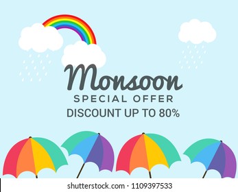 Happy Monsoon Season Sale Poster Or Sale Banner Template Design.