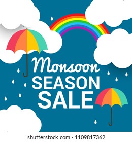 Happy Monsoon Season Sale Poster Or Sale Banner Template Design.