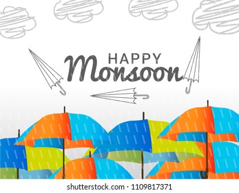 Happy Monsoon Season Sale Poster Or Sale Banner Template Design.