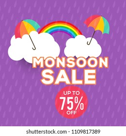 Happy Monsoon Season Sale Poster Or Sale Banner Template Design.