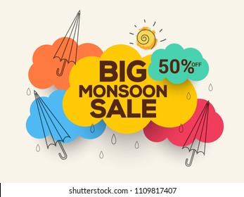 Happy Monsoon Season Sale Poster Or Sale Banner Template Design.