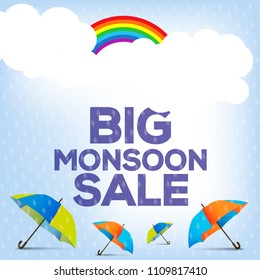 Happy Monsoon Season Sale Poster Or Sale Banner Template Design.