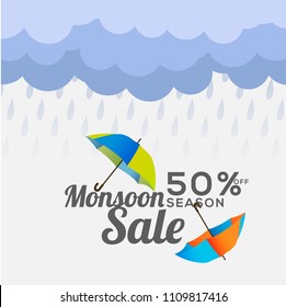 Happy Monsoon Season Sale Poster Or Sale Banner Template Design.