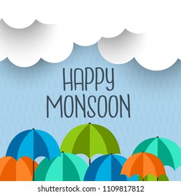 Happy Monsoon Season Sale Poster Or Sale Banner Template Design.