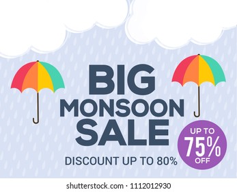 Happy Monsoon Season Sale Poster Or Sale Banner Template Design.